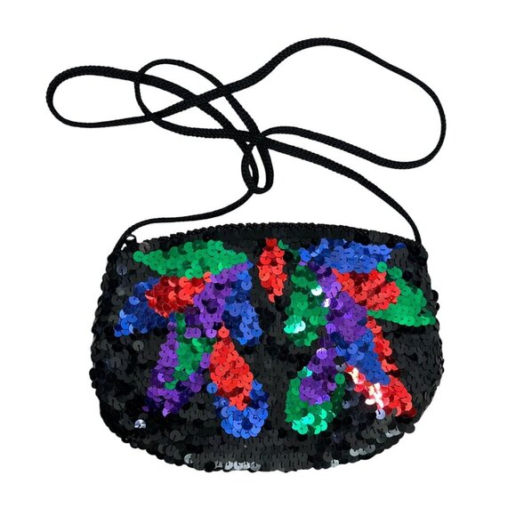 Black Sequin Beaded Crossbody Cocktail Purse - Party/Evening Bag - Picture 4 of 12